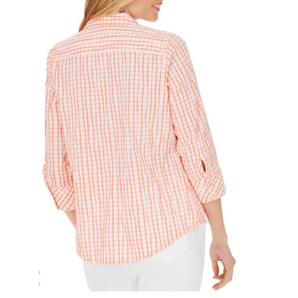 🎅🏻 3/$50 2x 👯‍♀️Host Pick⚡️ Foxcroft Crinkle Texture Tattersall Shirt - Picture 2 of 9